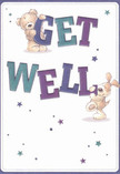 This get well card positively beams with warmth and playful optimism, its illustrated charm echoing the inviting spirit of Charlton's community. Two adorable figures-a teddy bear with finely detailed fur and a floppy-eared puppy whose innocence practically pounces from the page-hold and balance the large, colourful letters spelling out 'Get Well.' Indigo and teal hues lend the typography a vibrant yet gentle presence against a creamy, soft background, while scattered stars twinkle in harmonious shades of blue and purple. The fur textures appear so authentic that one might almost imagine the comfort of their embrace, much like the reassuring touch of a local florist's bouquet delivered to a neighbour in need. Every visual element-from the joyful arch of the characters' paws to the cheerful composition-contributes to an atmosphere brimming with hope and support. This card becomes more than a simple message; it offers a tangible emotional balm, the kind that soothes and uplifts, with care extending from the heart of Charlton to every recipient's bedside.